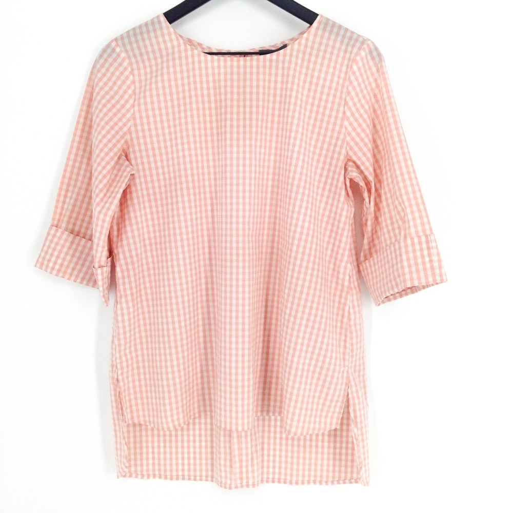 VINCE CAMUTO Gingham Cuffed Sleeve Blouse